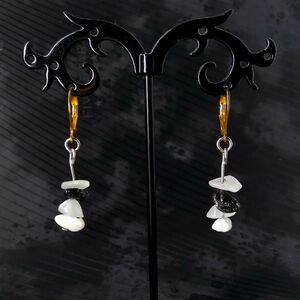 Stunning Handmade Black and White Gem Minimalist Dangling Earrings